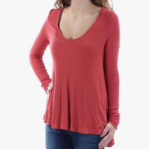 EUC FREE PEOPLE We The Free Malibu Waffle Knit Thermal in Washed Red - Size S